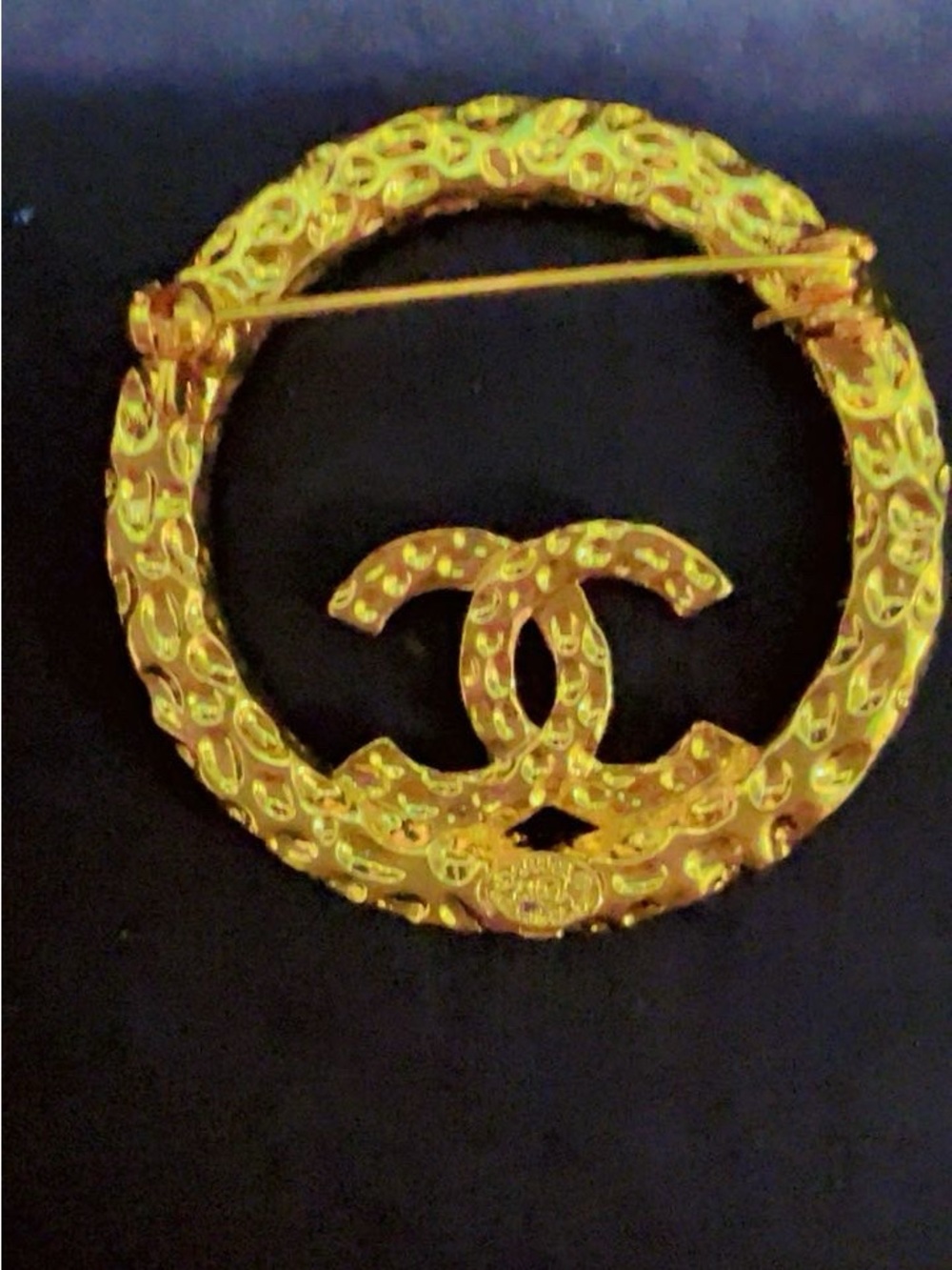 Vintage CHANEL Gold-Tone Textured CC Wreath Brooch